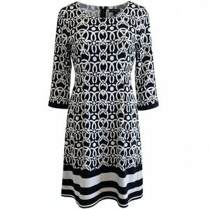 INC Black & White Geometric & Strip Shift Dress size P/L